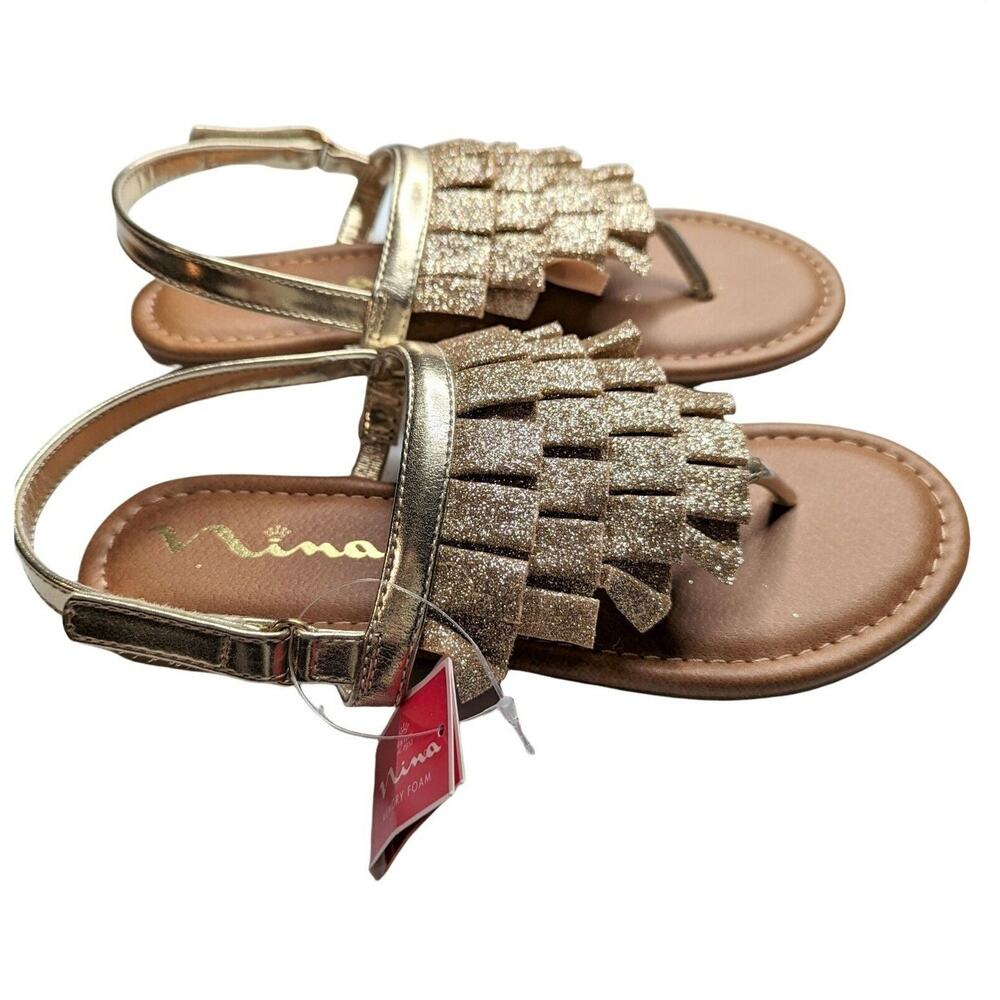 Girls Gold Glitter Flip Flop Sandals by Nina Size 5 - Picture 3 of 9
